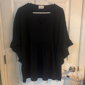 Black Ruffle Sleeve Top